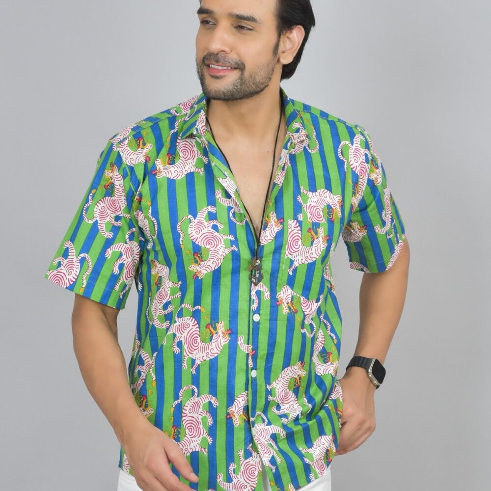 BRAND NEW Hand Block Printed Men Cotton Shirt Winter Fall Clothing Shirt Gift